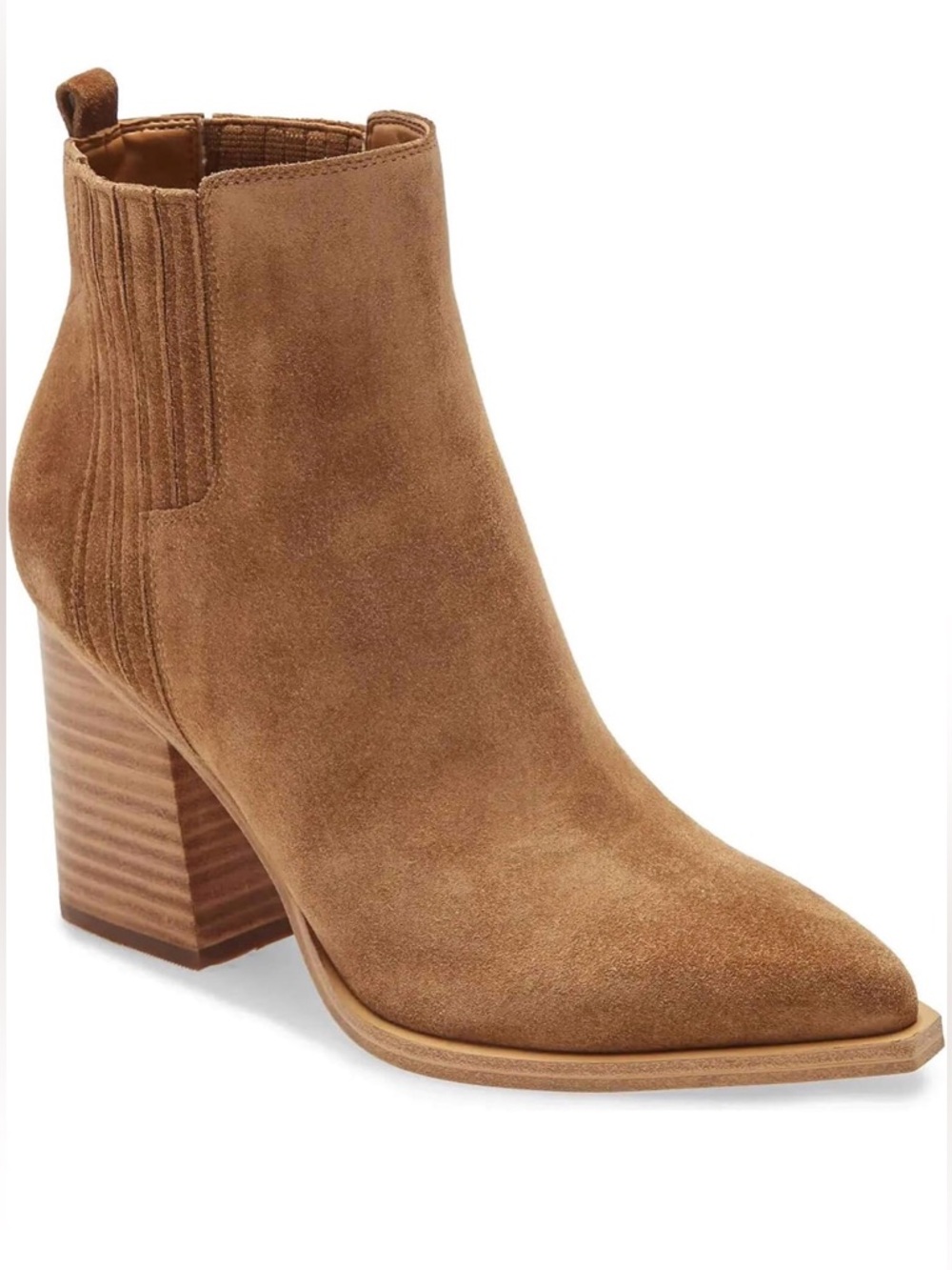 Imily Bela Ankle Boots Pointed Toe Chunky Stacked Mid Faux Suede Leather Booties